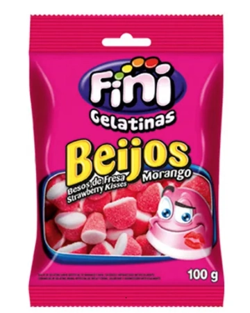 Balas de Gelatina Fini Beijos de Morango 15g