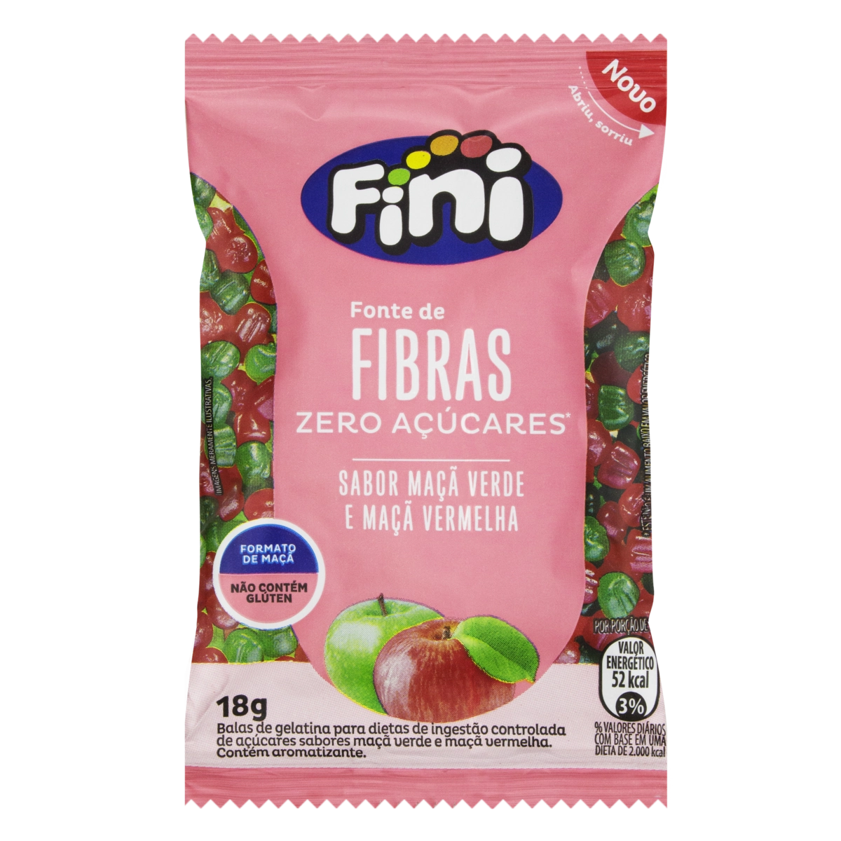 Bala De Gelatina Maçã Verde Ou Maçã Vermelha Zero Açúcar Fini Pacote 18g