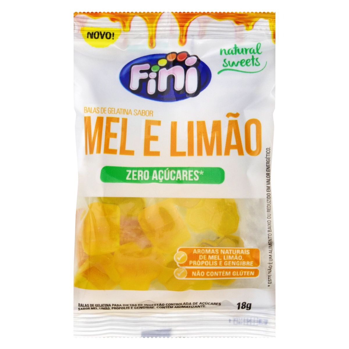 Bala De Gelatina Mel E Limão Zero Açúcar Fini Pacote 18g