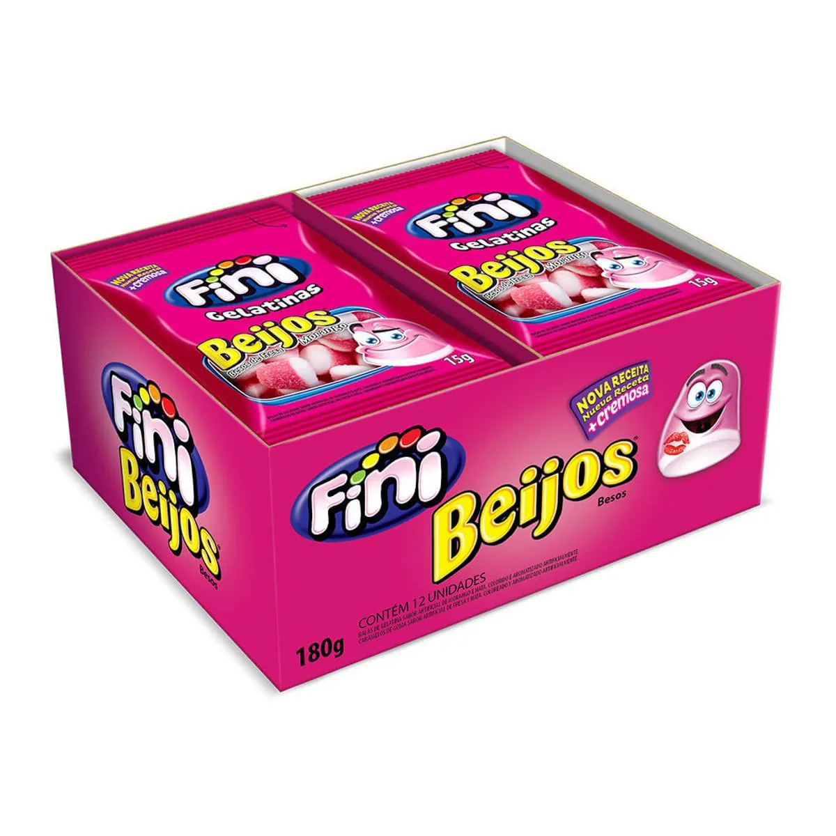 Balas de Gelatina Fini Beijos de Morango 15g