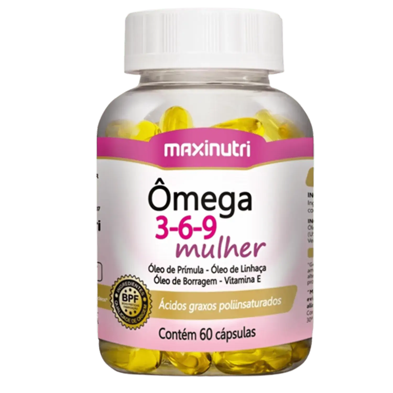 Ômega 3 6 9 Mulher Linhaça /Prímula/ Borragem / Vitamina E 60 Cáps - Maxinutri