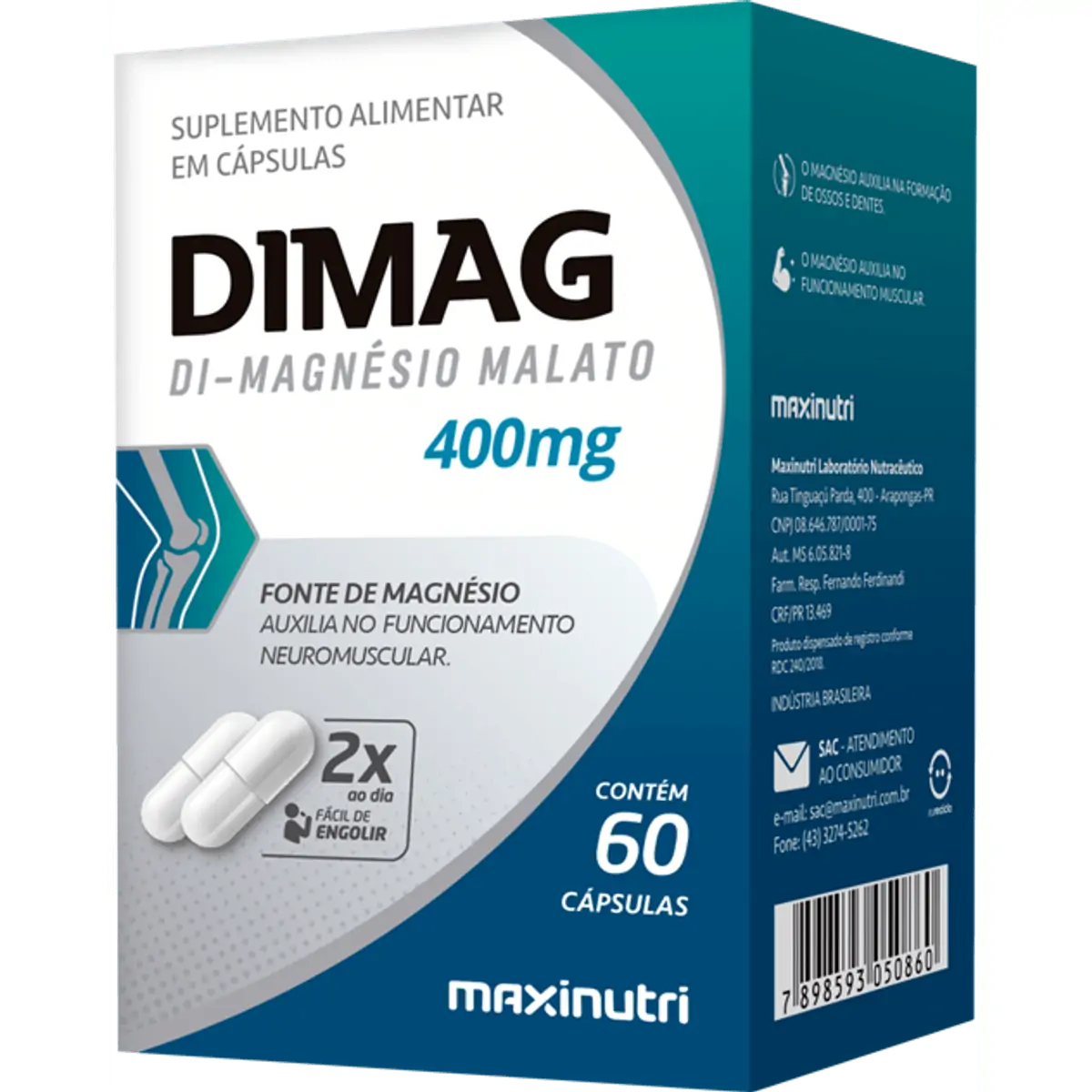 Dimag Di-Malato de Magnésio 60 cápsulas - MaxiNutri