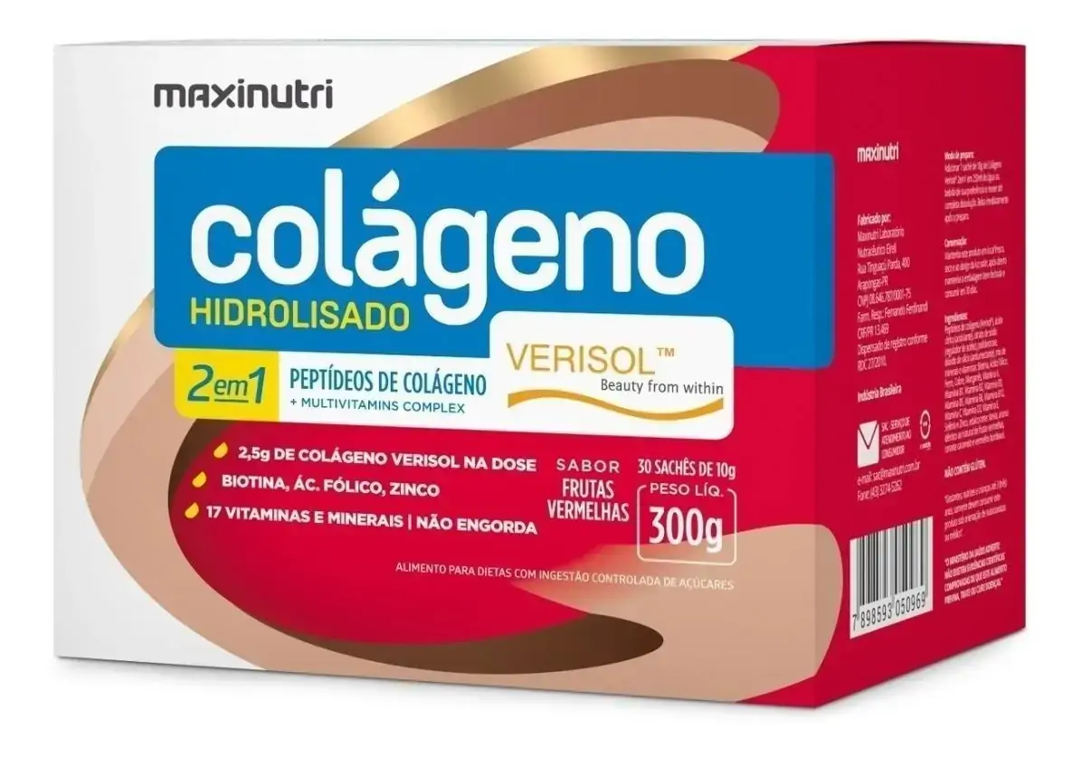 Colágeno Hidrolisado 2 em 1 Sachê 30x10g Verisol Frutas Vermelhas Maxinutri
