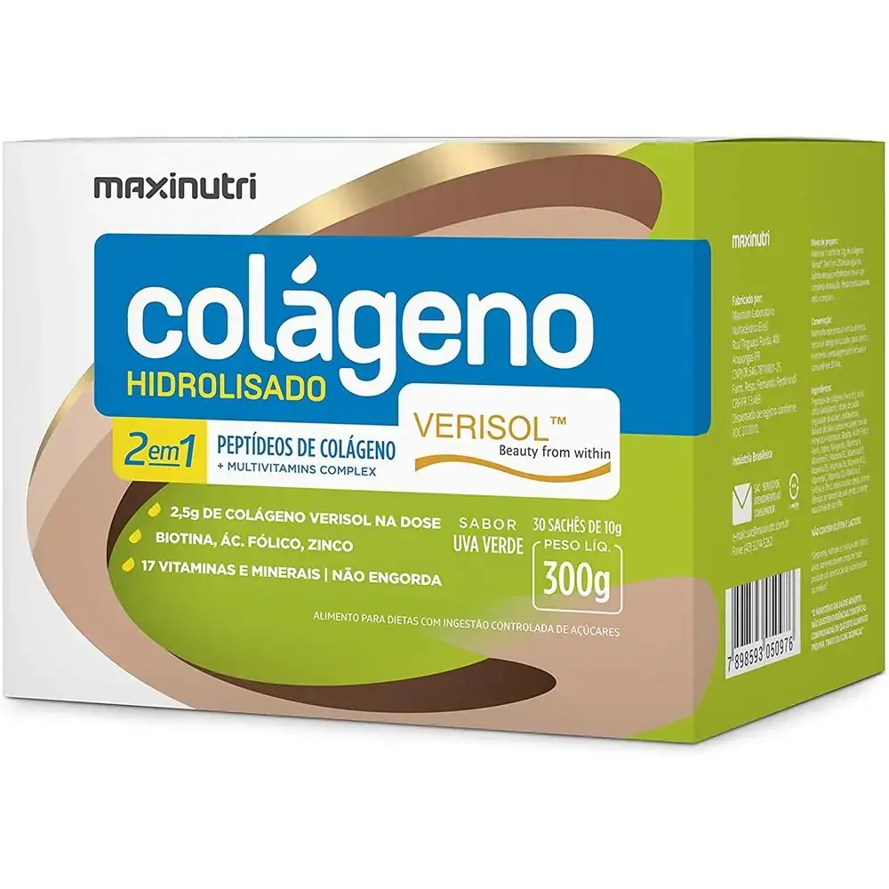 Colágeno Hidrolisado 2 em 1 Verisol c/ 30 sachês - MaxiNutri - Uva verde