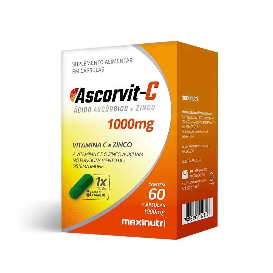 Ascorvit-C 1000mg 60 cápsulas - MaxiNutri