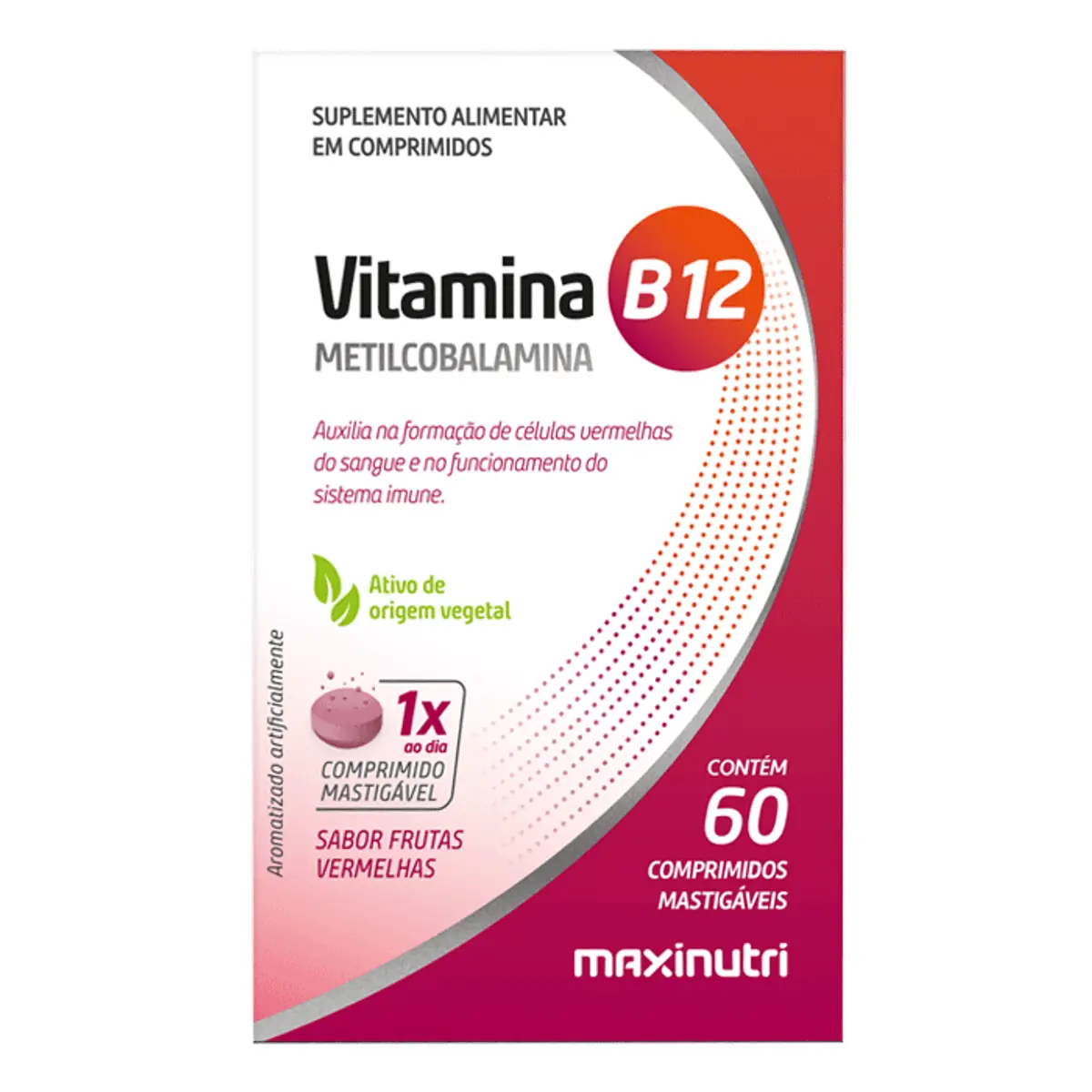 Vitamina B12 Frutas Vermelhas Maxinutri Caixa 60 Comprimidos Mastigáveis