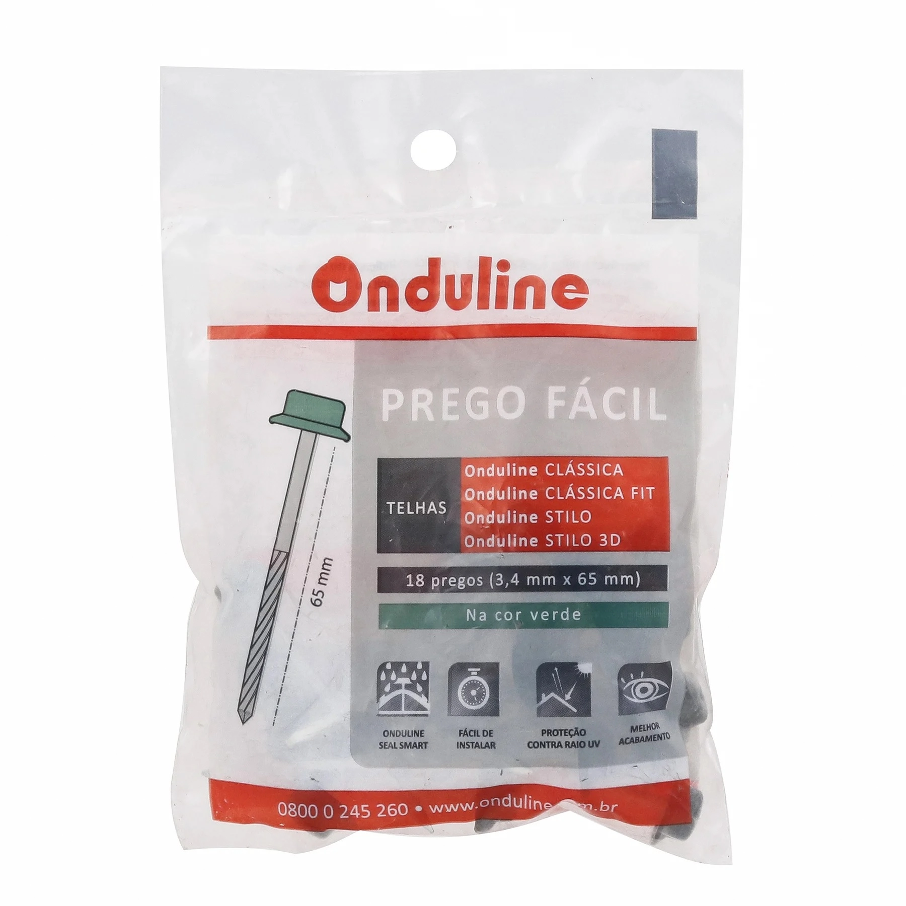 Prego Fácil para Telha 3,4x65mm 18 Peças - Verde
