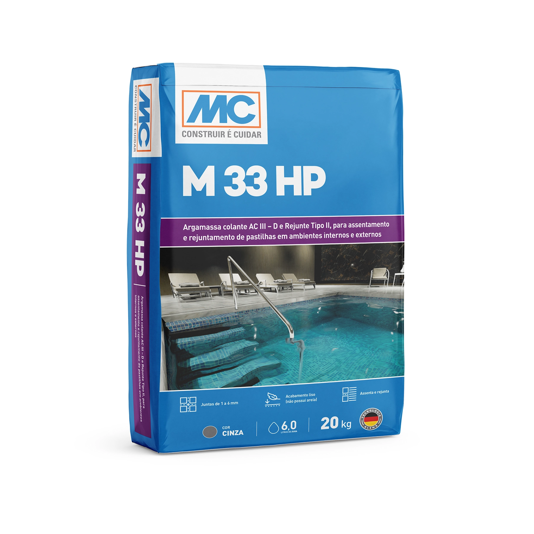 Argamassa ACIII Interno e Externo 20kg Flexível M33 HP Cinza Flexível M33 HP MC Bauchemie