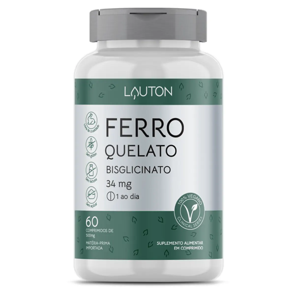 Ferro Quelato Bisglicinato 34mg Vegano Lauton Premium 60 comprimidos