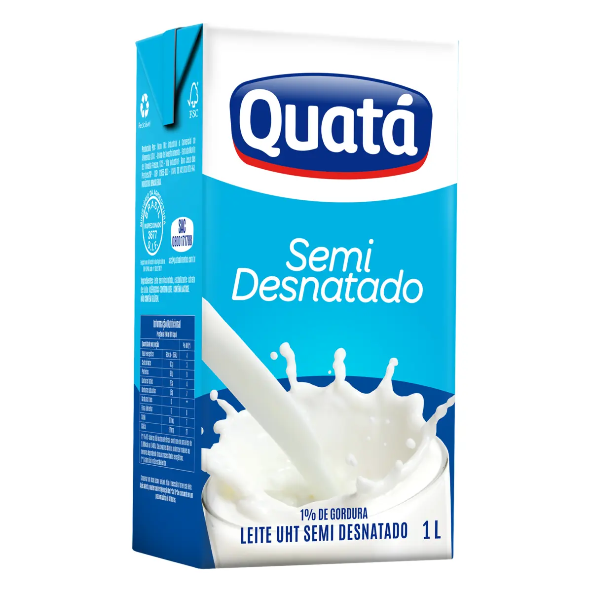 Leite Uht Semidesnatado Quatá Caixa Com Tampa 1l