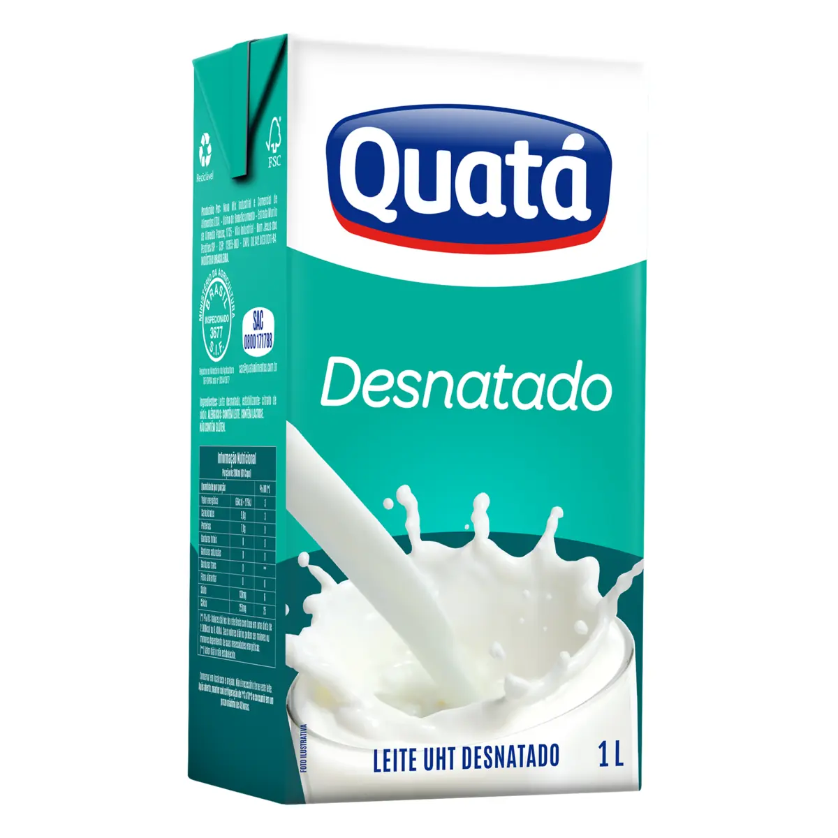 Leite Uht Desnatado Quatá Caixa Com Tampa 1l