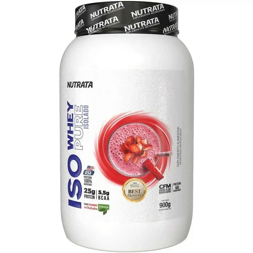 Whey Protein Iso Whey Isolado 900g Morango - Nutrata