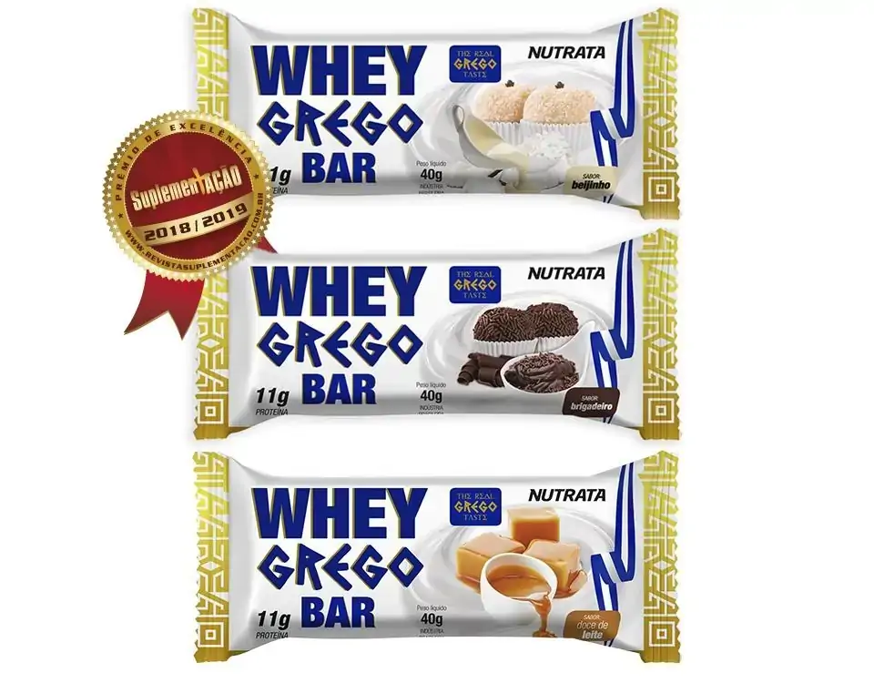 Whey Grego Bar(Display C/12 Unid-40G)-Sabor Beijinho-Nutrata