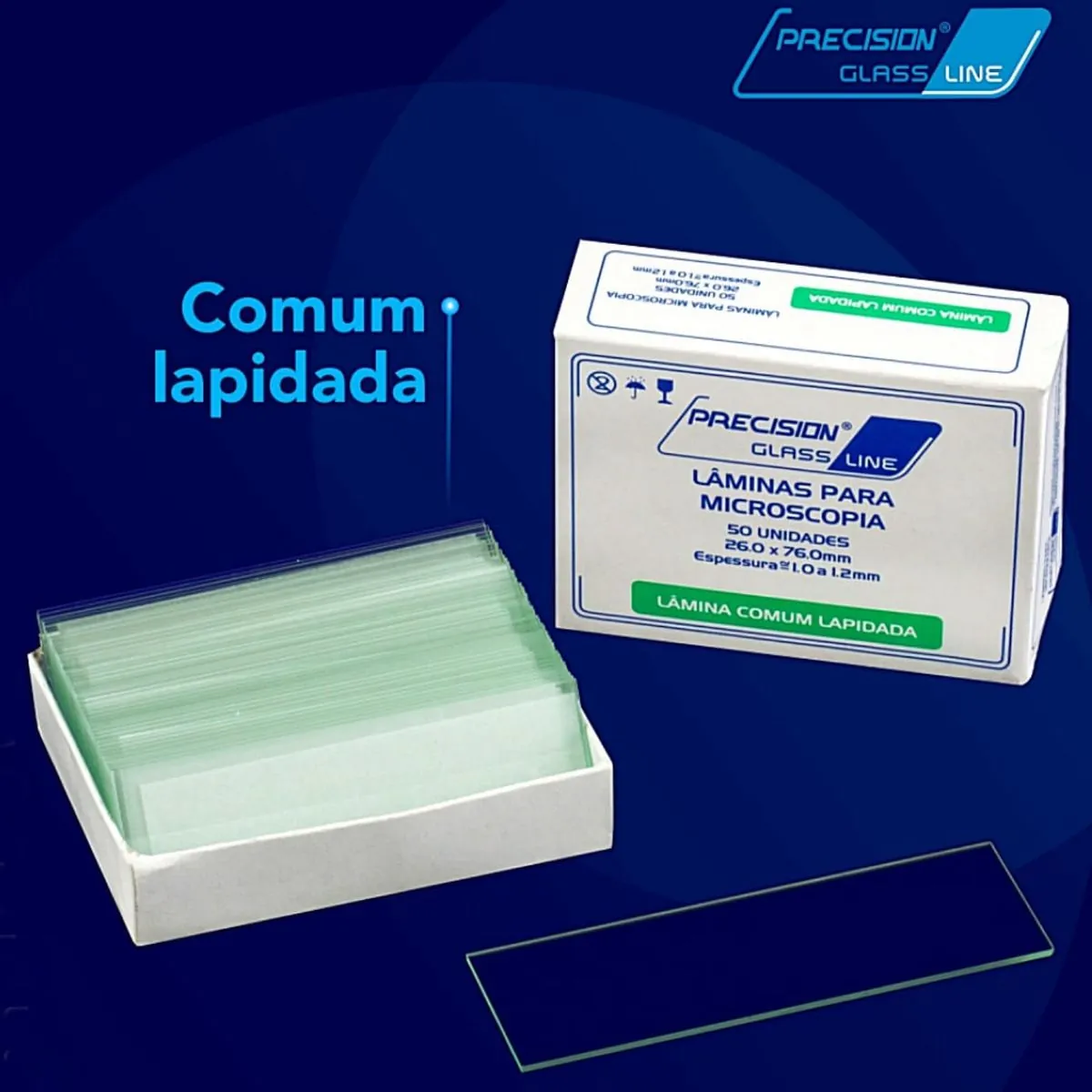 Lâmina Microscopia Comum Lapidada Precision 26x76mm - 50 unidades