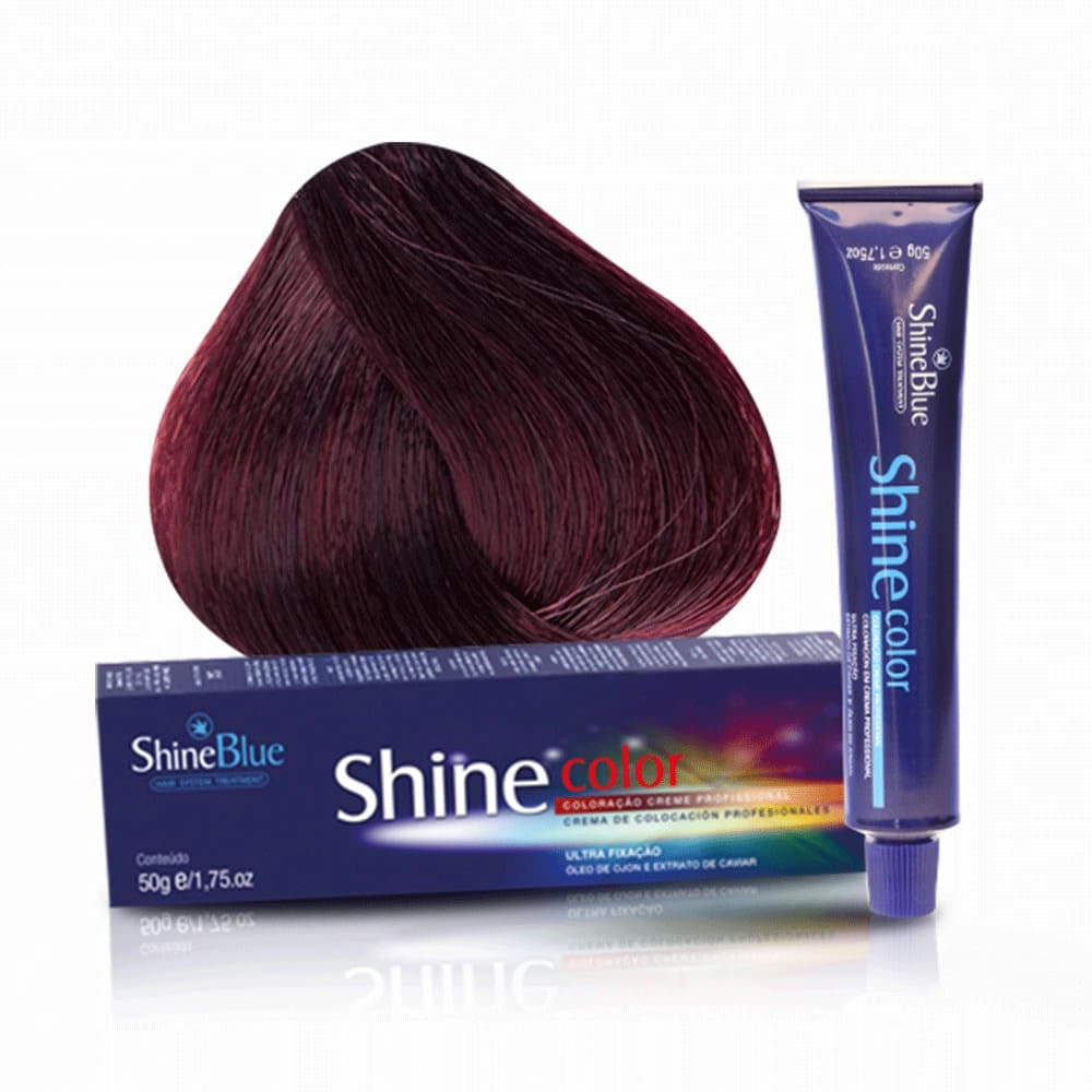 Coloracao Individual Permanente Shine Blue 4.66 Castanho Medio Vermelho Intenso 50g