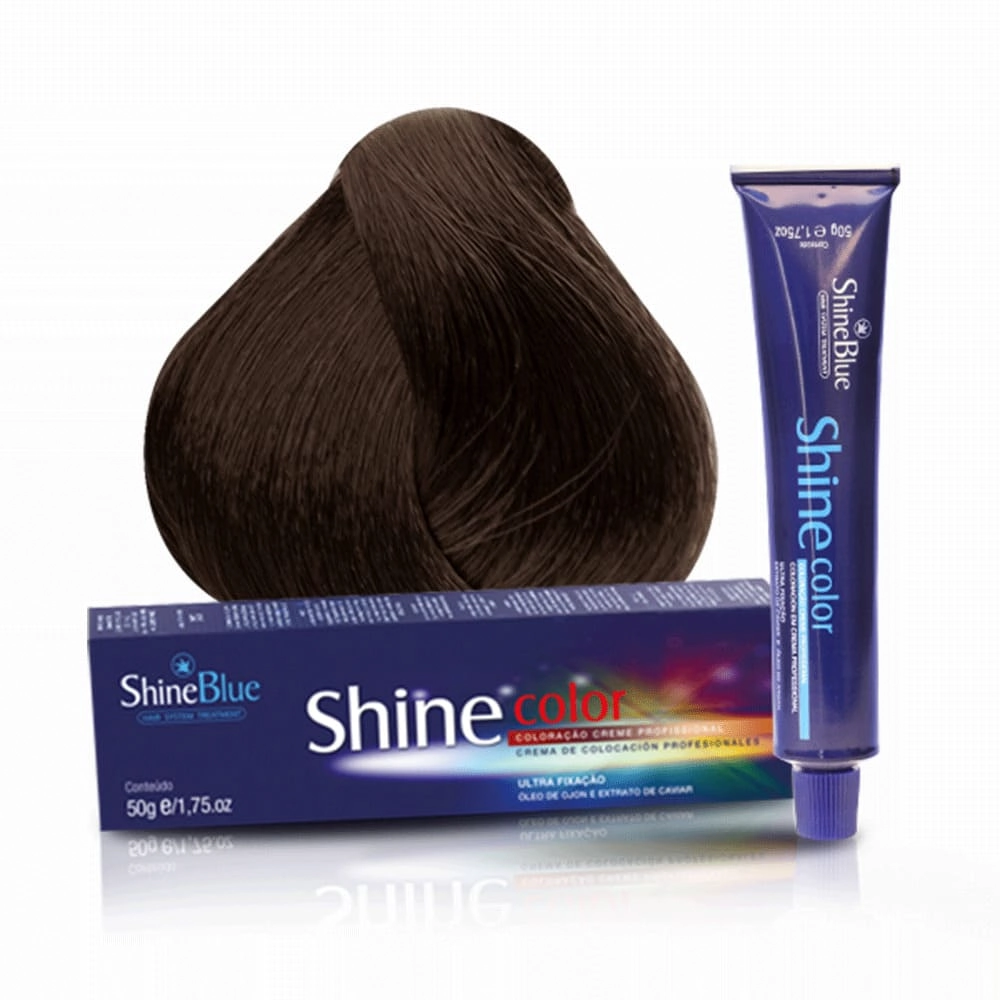Coloracao Individual Permanente Shine Blue 4.77 Castanho Medio Marrom 50g