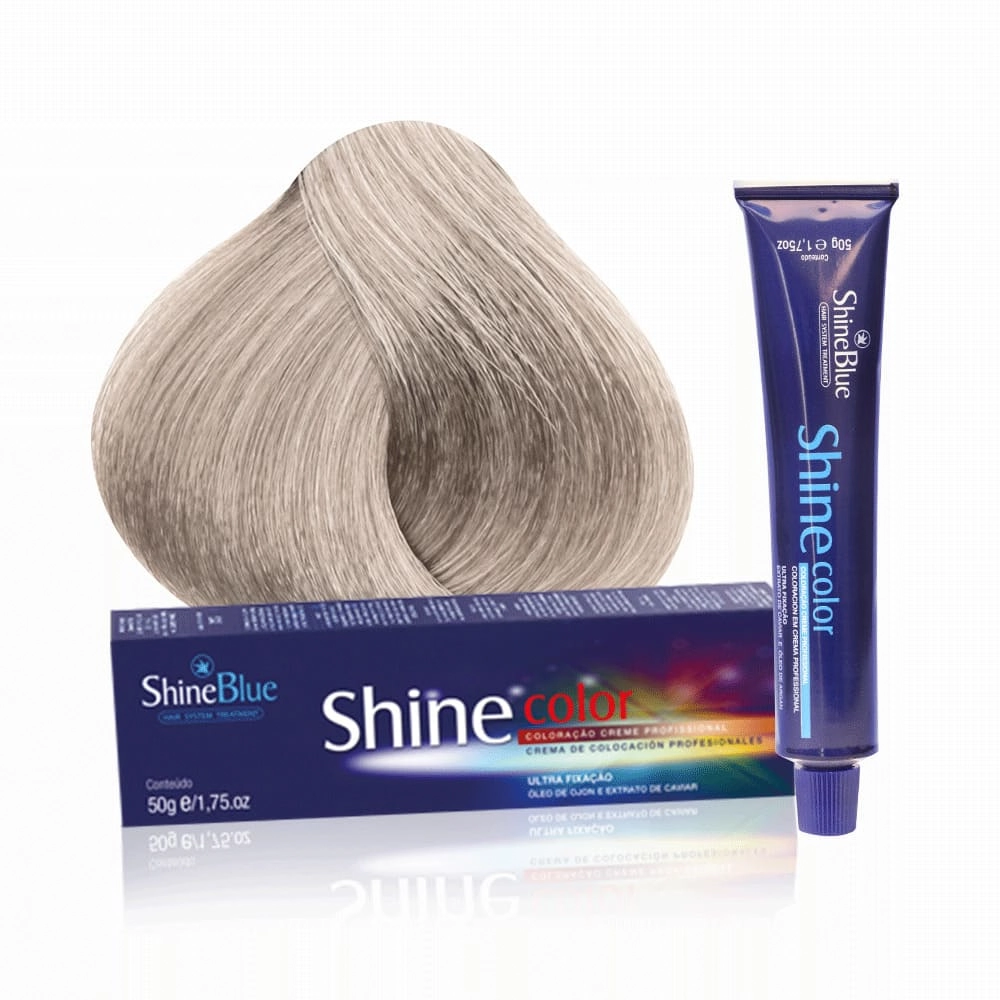 Coloracao Individual Permanente Shine Blue 12.16 Louro Ultra Claro Platinado Acinzentado 50g