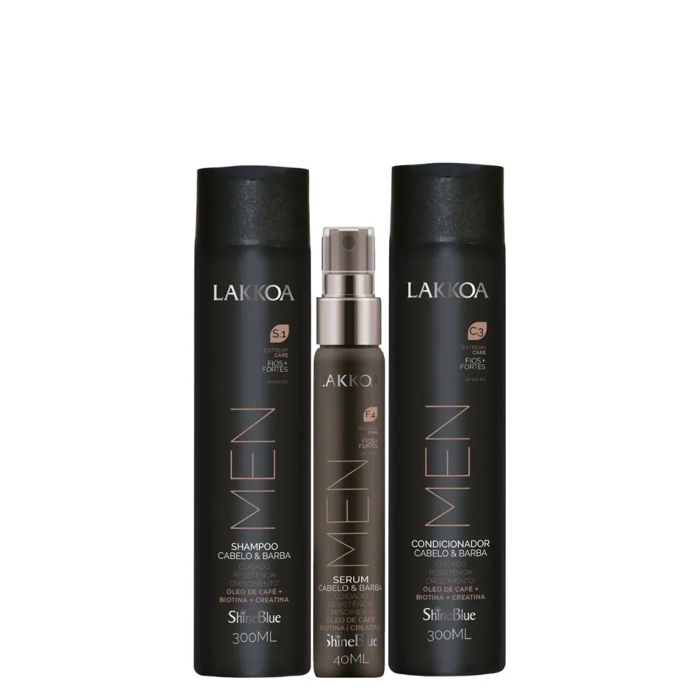 Kit Lakkoa Sh 300ml Cond 300ml Serum 40ml Care Men 1un