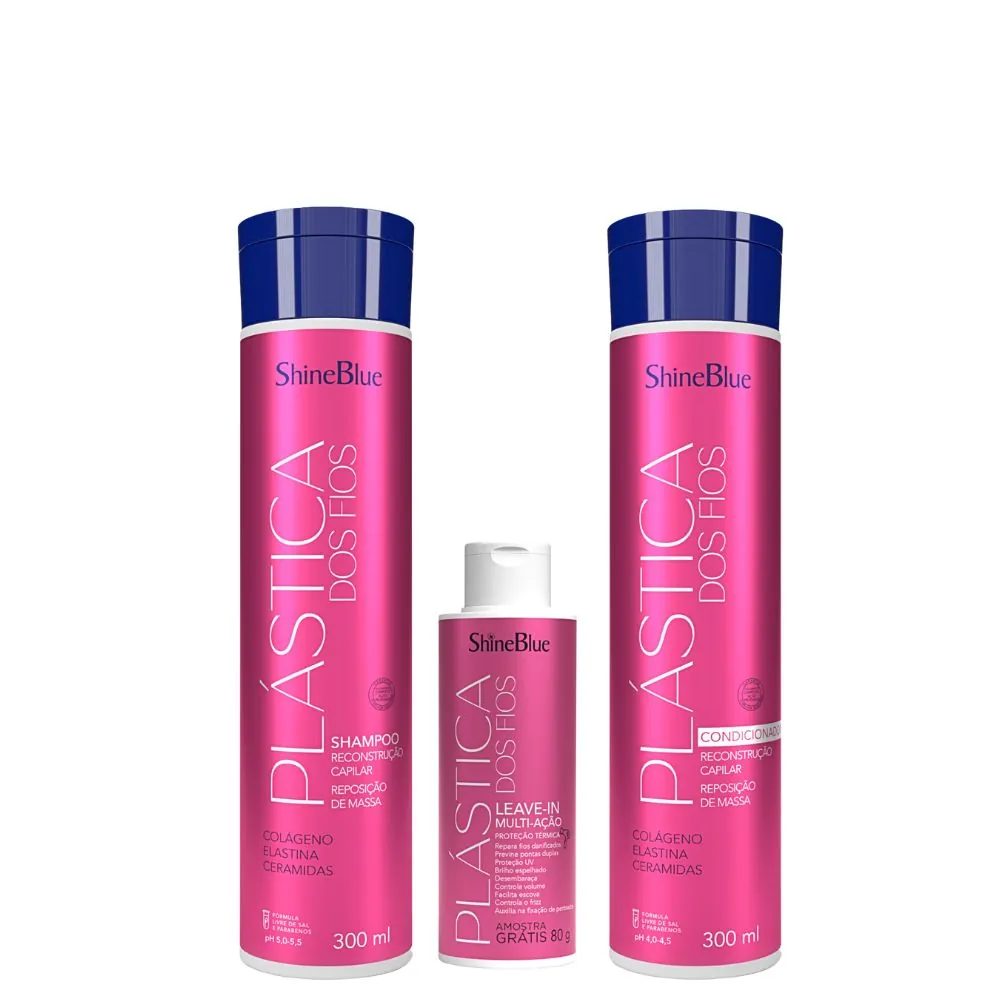 Kit Shine Blue Sh 300ml Cond 300ml Leavein 80ml Plastica Dos Fios 1un