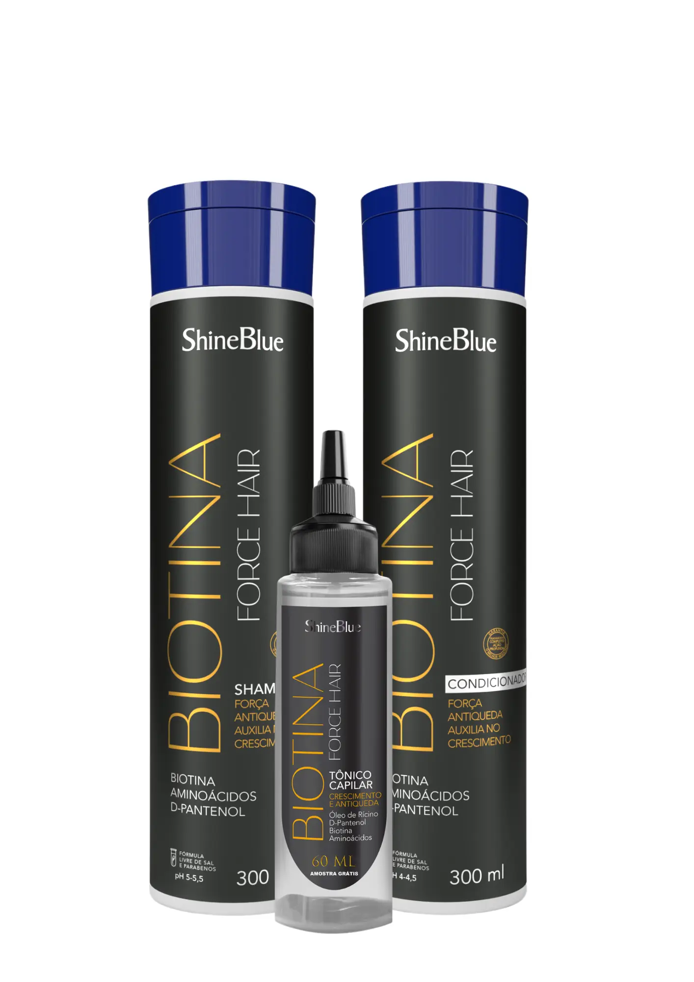 Kit Shine Blue Sh 300ml Cond 300ml Tonico Biotina 1un