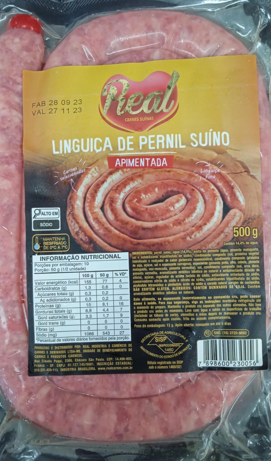 Linguica Real Pernil Fina 500g Apimentada