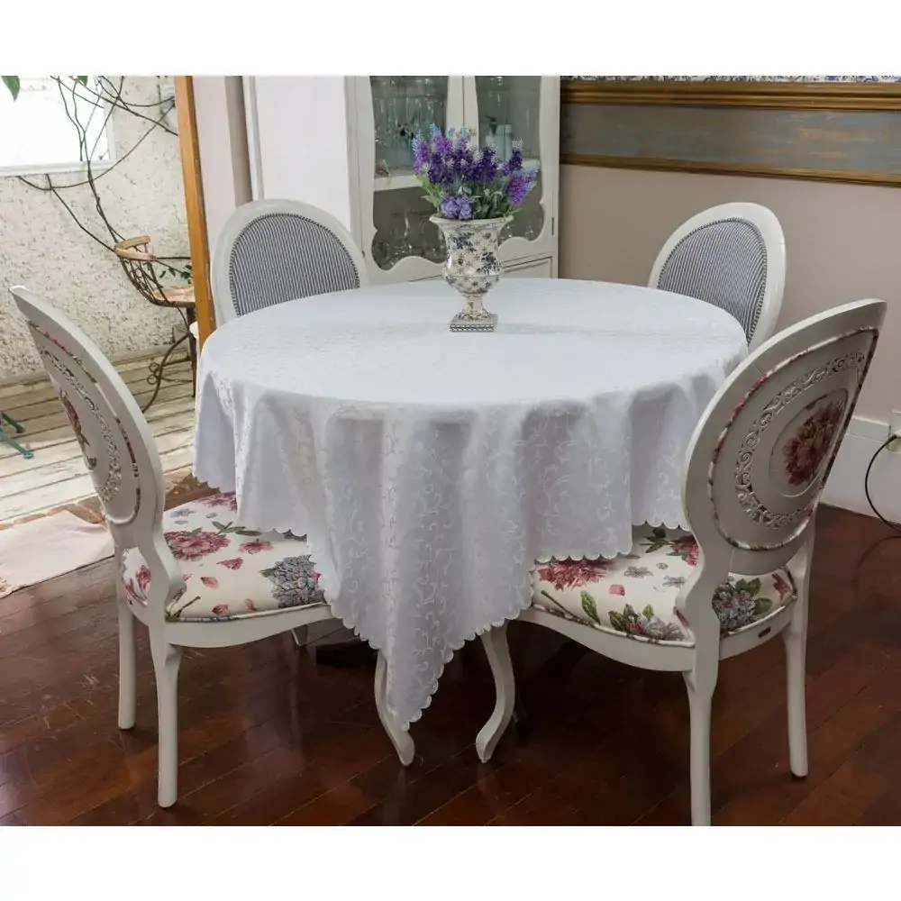 Toalha Mesa Casa Argivai 180x180cm Arab.branca