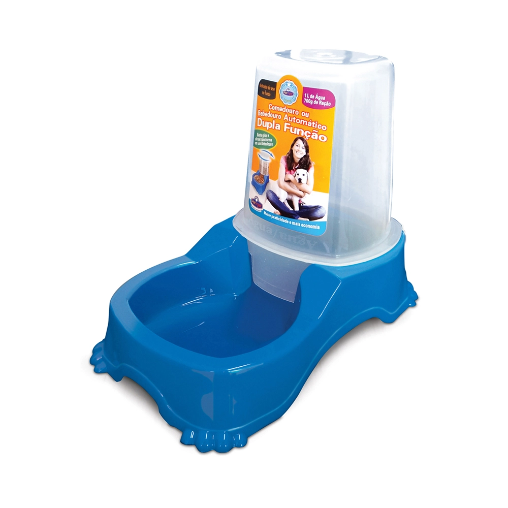 Comedouro ou Bebedouro Automático Dupla Função Cães E Gatos Azul - Pet Injet