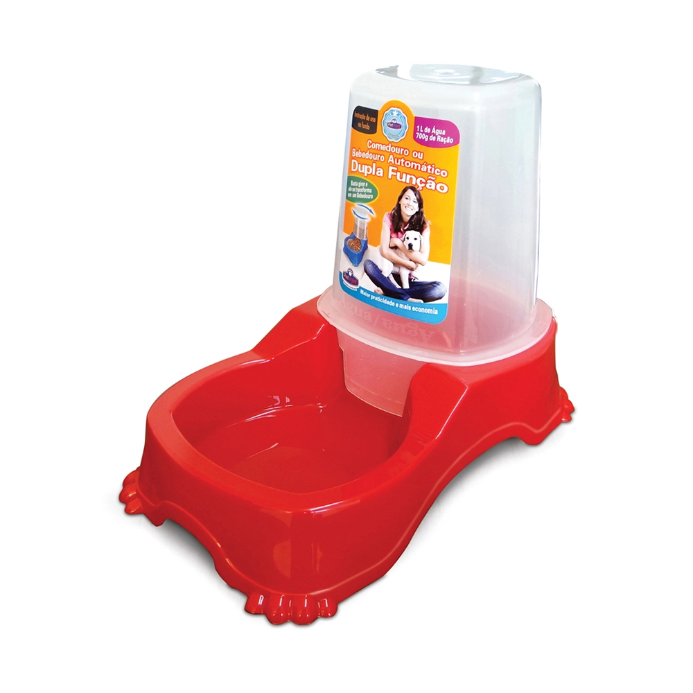Comedouro ou Bebedouro Automático Dupla Função Cães E Gatos Vermelho - Pet Injet