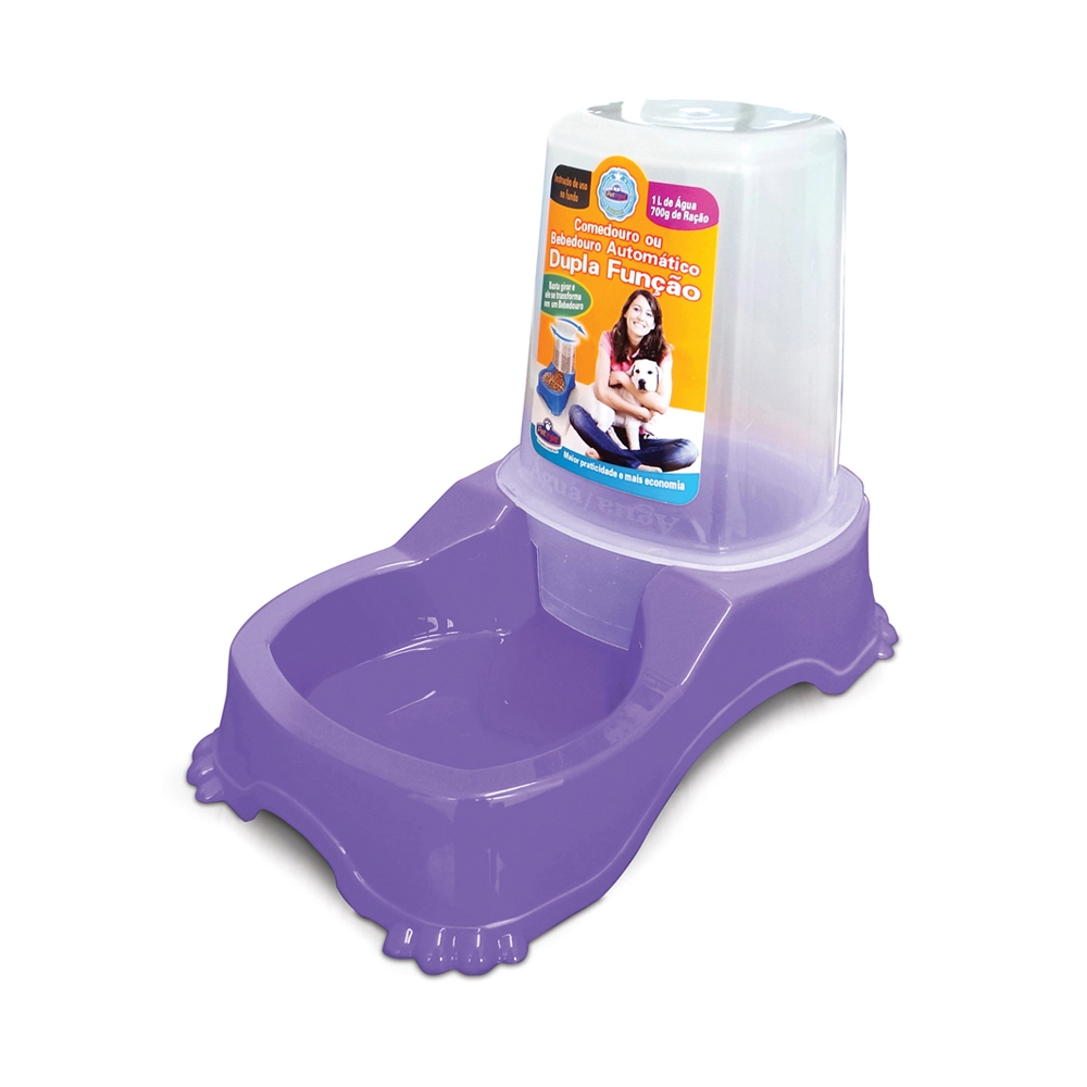 Comedouro ou Bebedouro Automático Dupla Função Cães E Gatos Roxo - Pet Injet