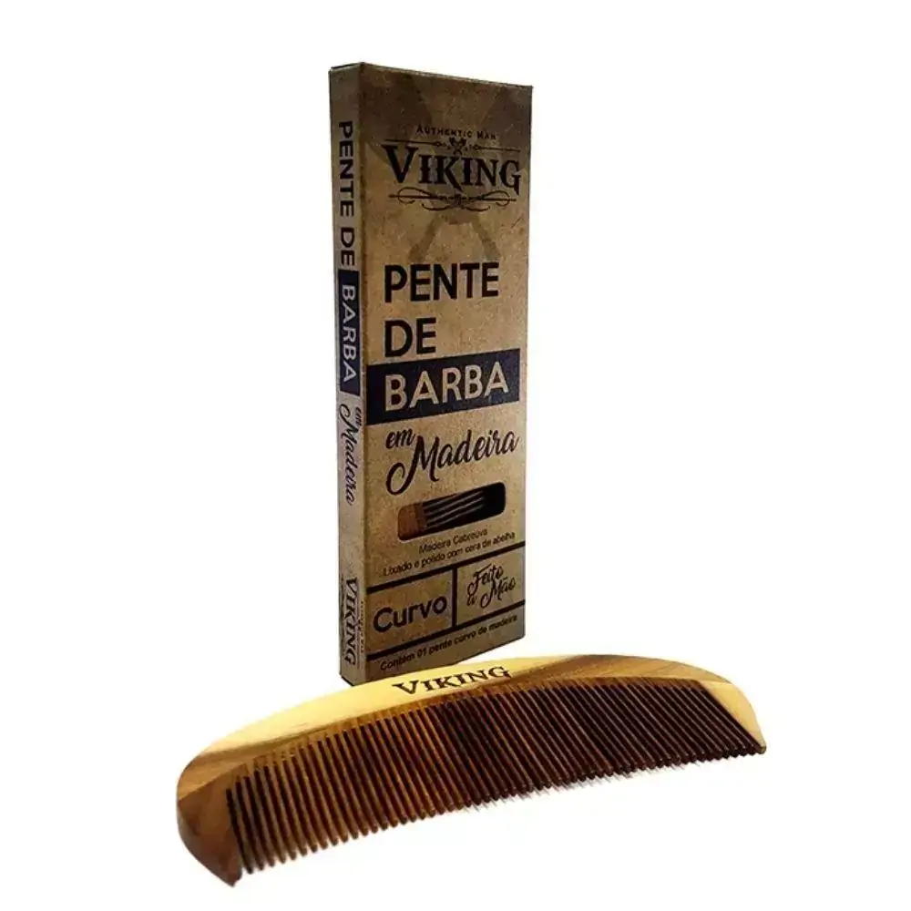 Pente Para Barba Em Madeira Curvo Control Frizz Viking