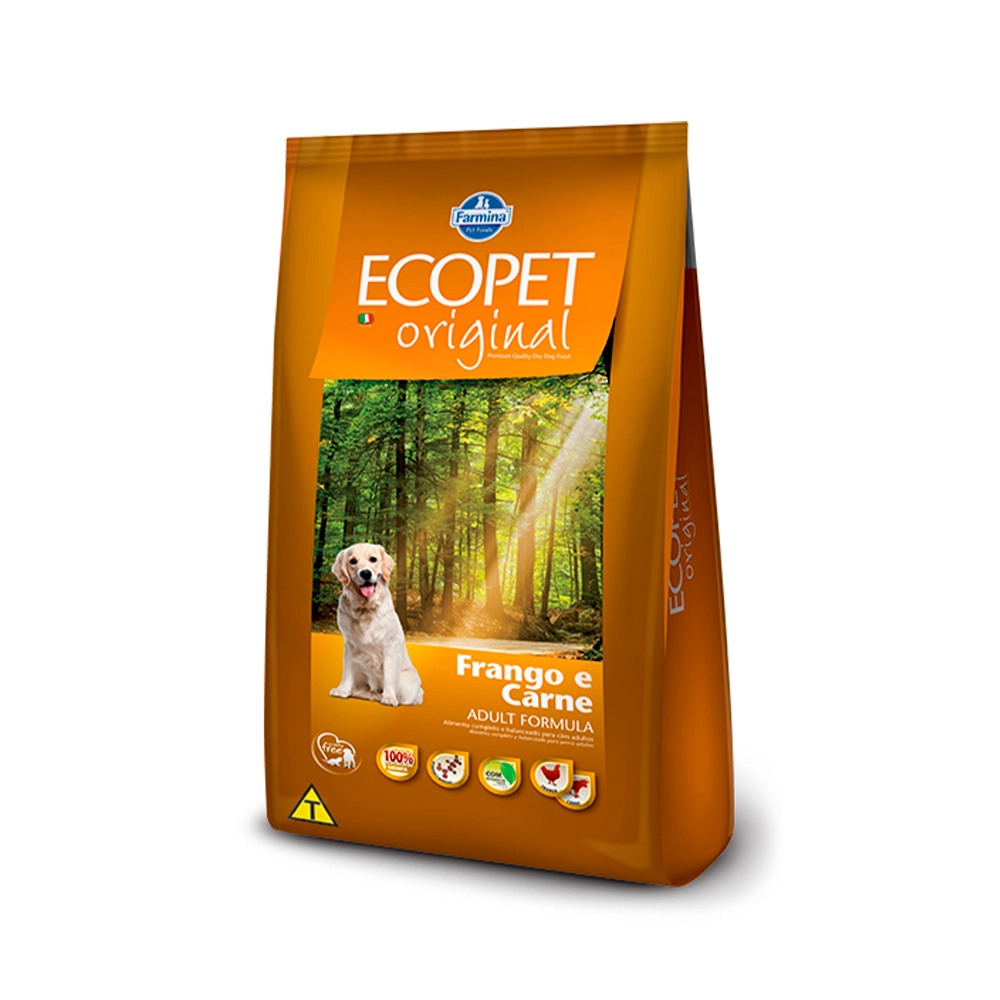 Ração Ecopet Original Para Cães Adultos Sabor Frango E Carne