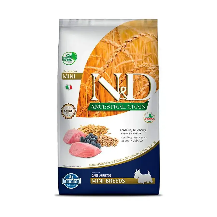 Ração N D Para Cães Adultos Raças Mini Low Grain Sabor Cordeiro E Blueberry
