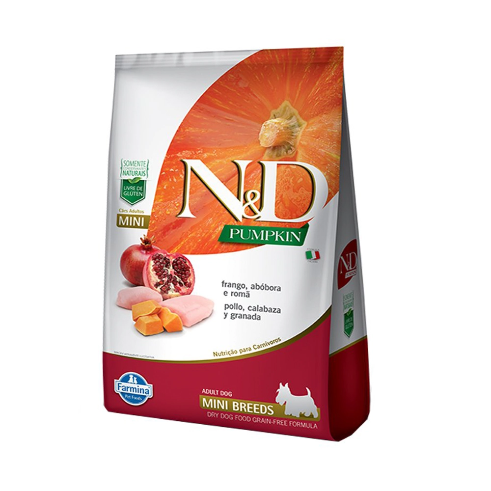 Ração N D Pumpkin Para Cães Adultos Raças Mini Sabor Frango, Abóbora E Romã