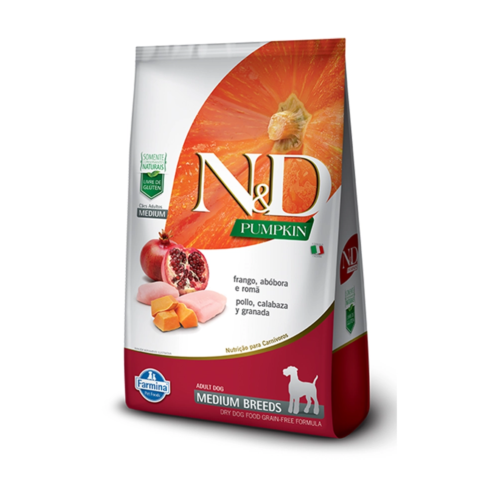 Ração N D Pumpkin Para Cães Adultos Raças Média Sabor Cordeiro, Abóbora E Blueberry