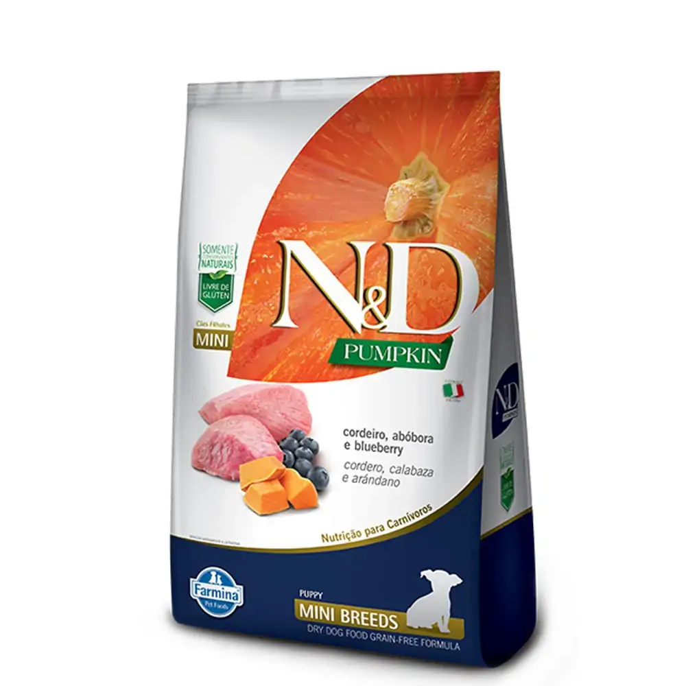Ração N D Pumpkin Para Cães Filhotes Raças Mini Sabor Cordeiro, Abóbora E Blueberry