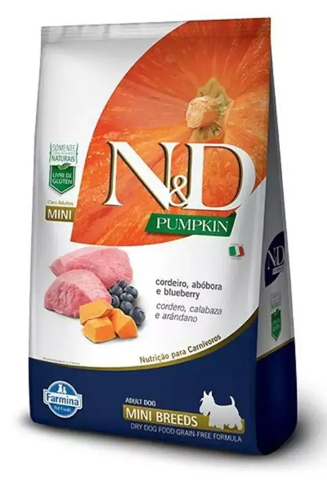 Ração N&D Pumpkin para Cães Adultos Raças Mini sabor Cordeiro, Abóbora e Blueberry 800 gr