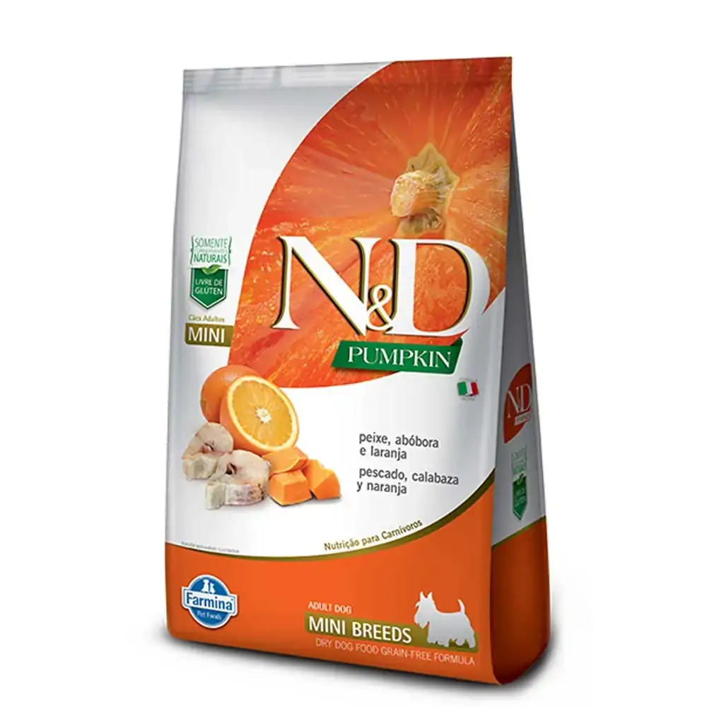 Ração N D Pumpkin Para Cães Adultos Raças Mini Sabor Peixe, Abóbora E Laranja