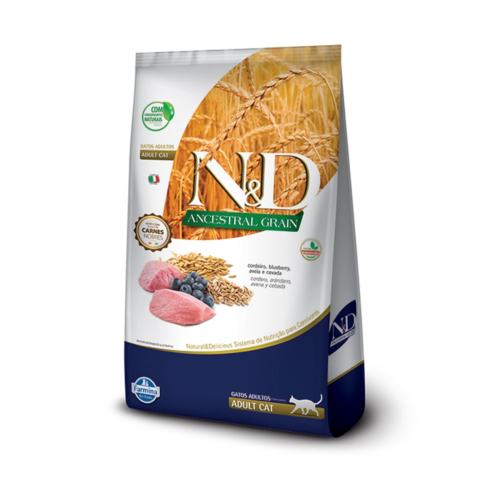 Ração Farmina N D Ancestral Grain Para Gatos Adultos Sabor Cordeiro E Blueberry