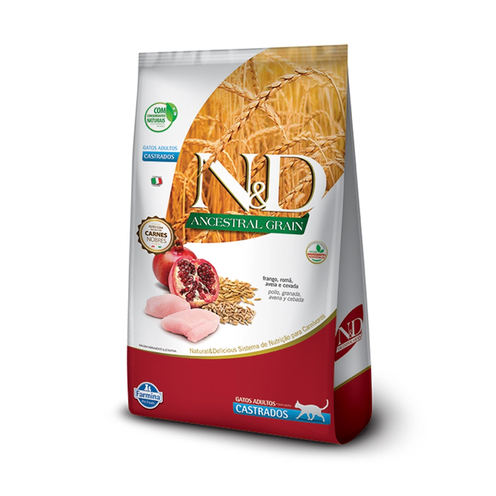 Ração Farmina N D Ancestral Grain Para Gatos Castrados Sabor Frango E Romã