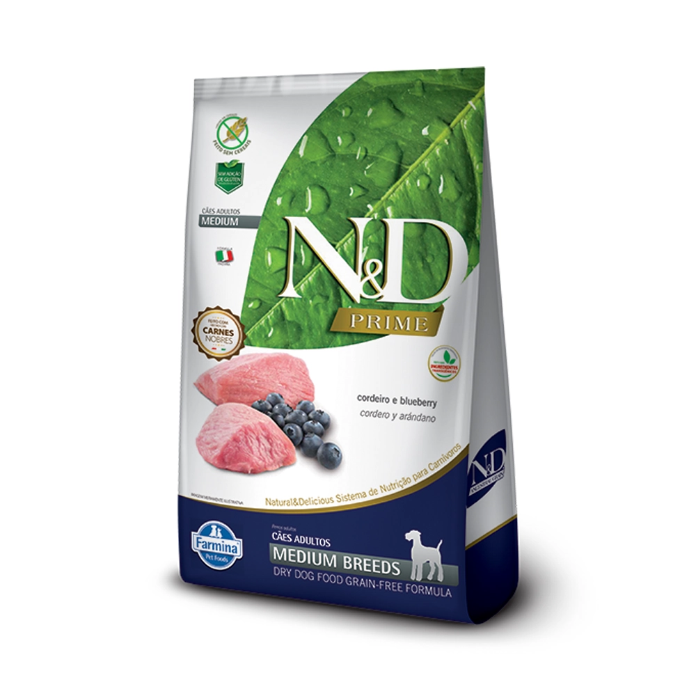 Ração N D Prime Cordeiro E Blueberry Cães Adultos Raças Médias Farmina