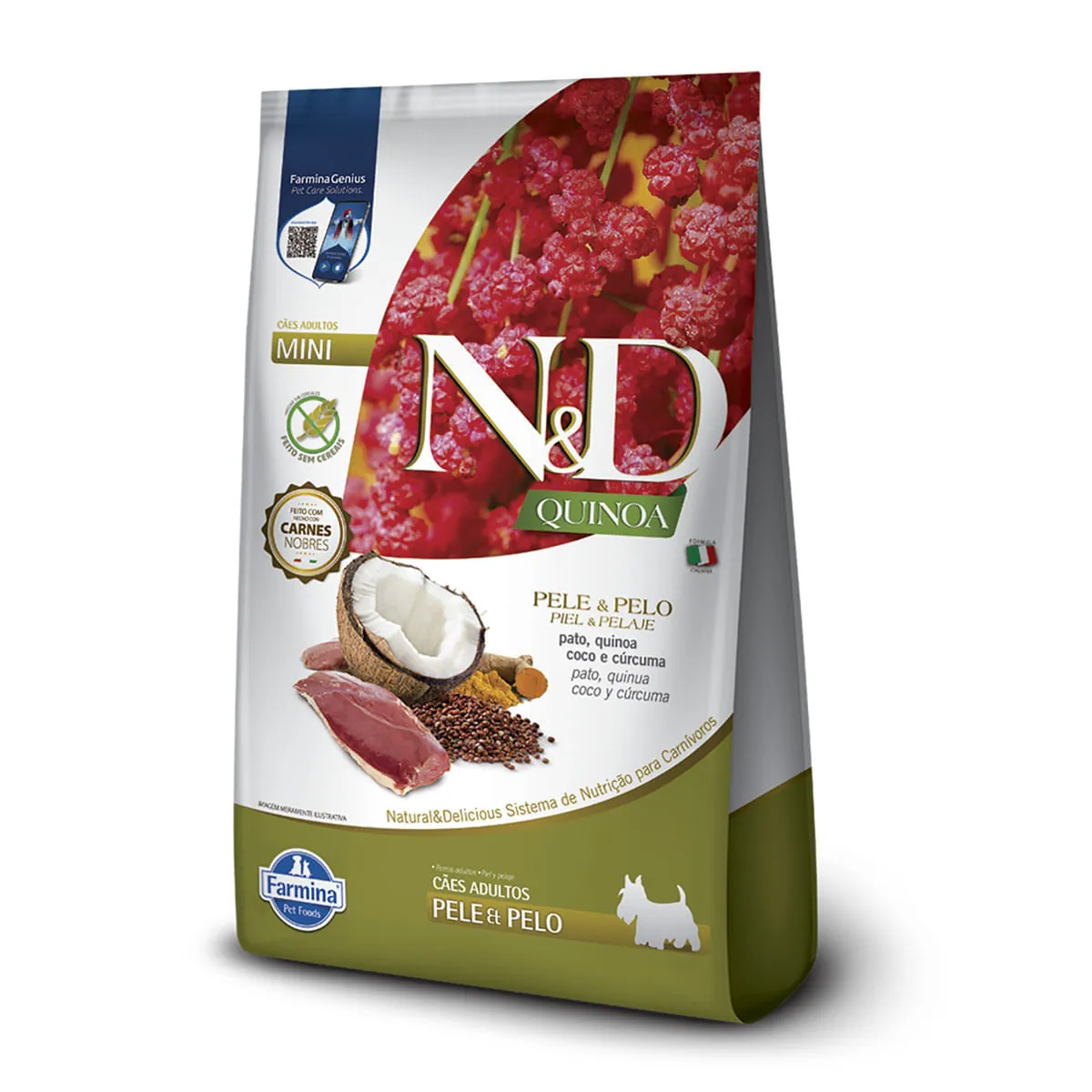 Ração Quinoa Pele E Pelo Para Cães Adultos De Porte Mini E Pequeno Sabor Pato, Quinoa, Coco E Cúrcum