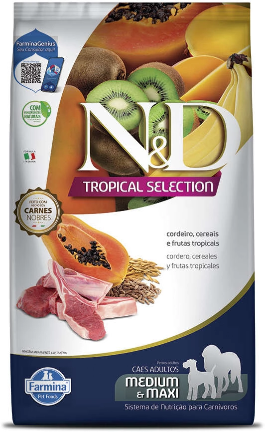 Ração N D Tropical Selection Para Cães Adultos Medium/maxi Cordeiro/cereais/frutas Tropicais Farmina