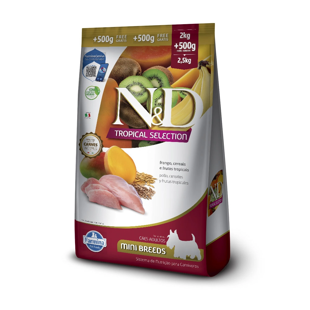 Ração N D Tropical Selection Frango/cereais E Frutas Tropicais Para Cães Adultos Mini Farmina 2kg 50