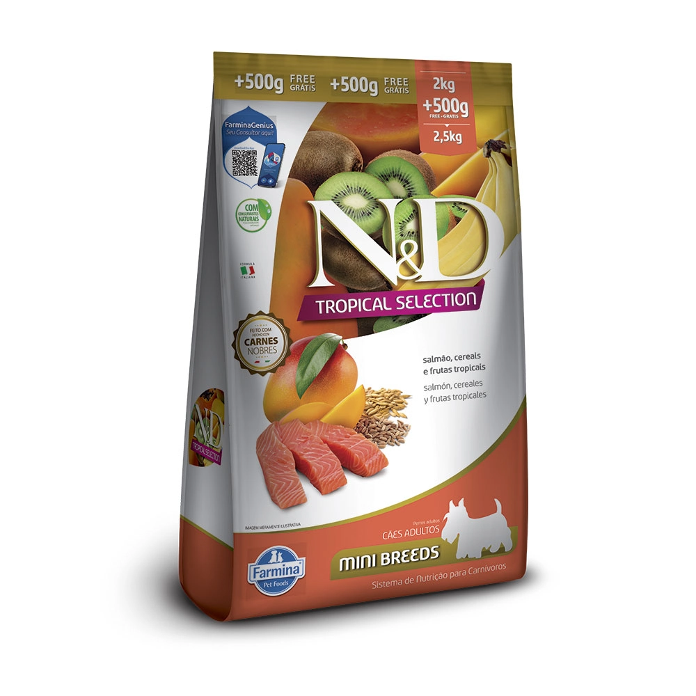 Ração N D Tropical Selection Para Cães Adultos De Porte Mini Sabor Salmão, Cereais E Frutas Tropicai