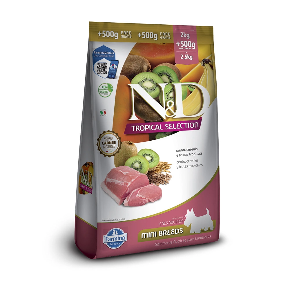 Ração Nd Tropical Selection Suíno, Cereais E Frutas Tropicais Para Cães Adultos Raças Mini Farmina 2