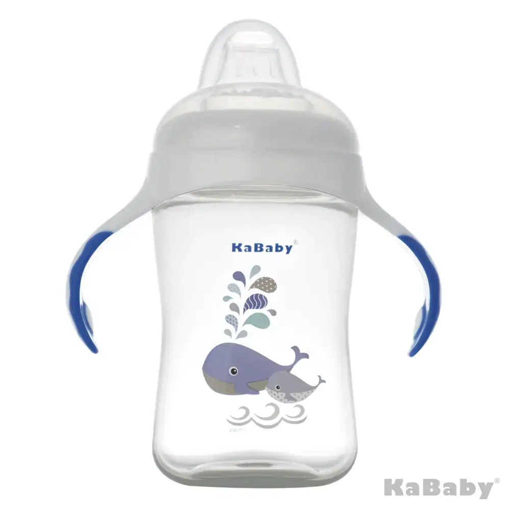 Copo 300ml Bico de Silicone com alças Baleia Azul