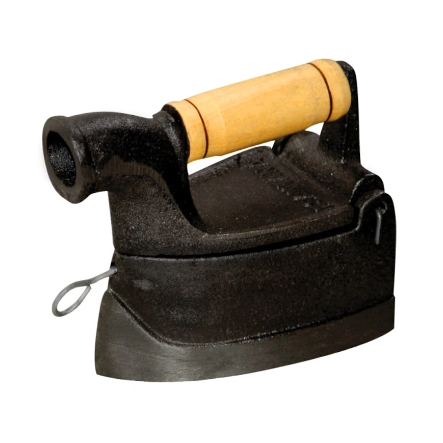 Ferro Passar Roupa A Brasa Alça Madeira Chaminé 20x10x15 5cm