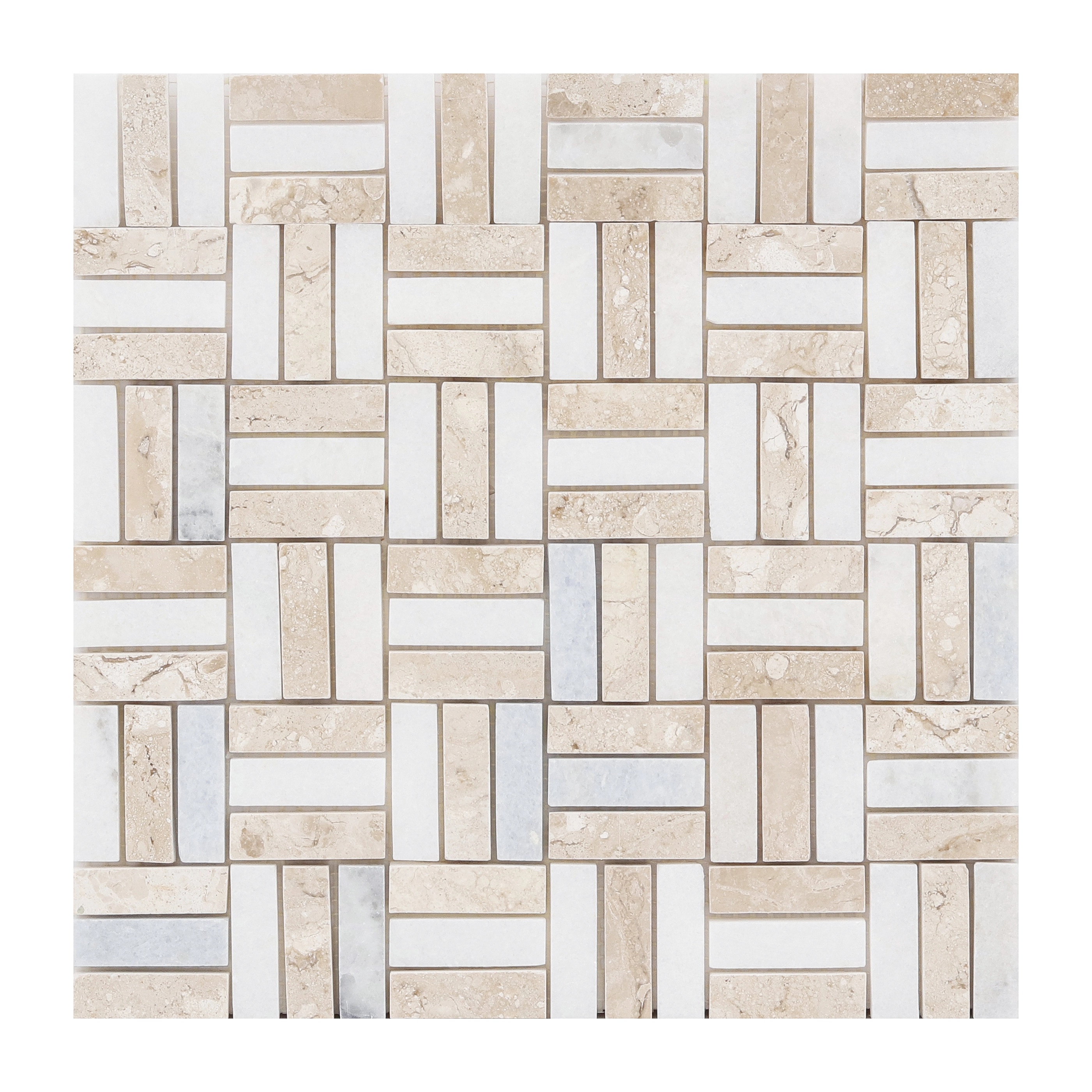 Mosaico Pedra 30x30cm Mármore Bege e Branco Anticatto