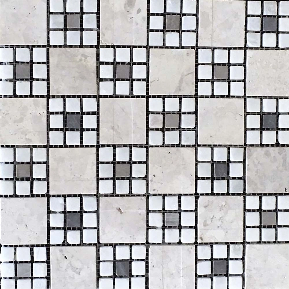 Mosaico Pedra 30x30cm Mármore Bege e Branco Anticatto