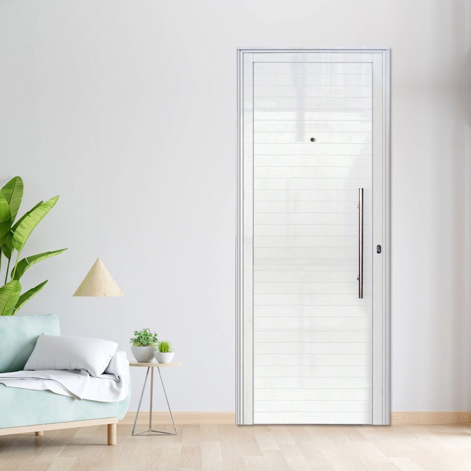 Porta De Alumínio Lambril Puxador 210x90cm 25 Premium Lux Esquadrias Abertura Esquerda Branco